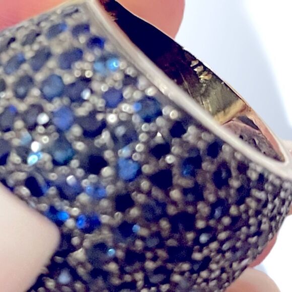 ❤️SOLD❤️BLUE Crystal Cocktail/ Statement Ring |12K Gold Band| - Picture 4 of 13